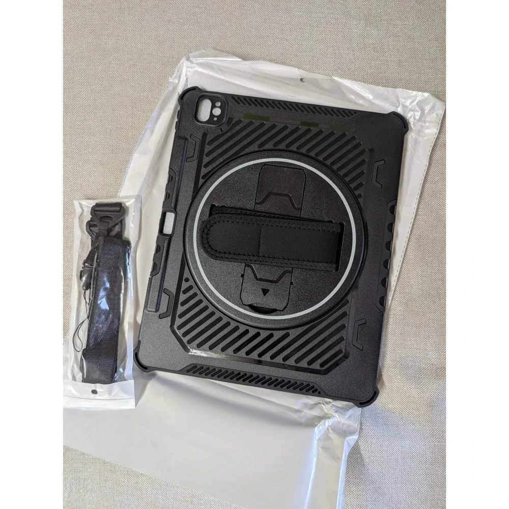 Shockproof Tablet Case iPad Pro 12.9 Black Rugged Stand Strap 360 degree swivel